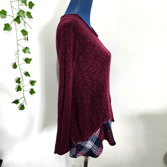 Cloud Chaser Burgundy and Flannel Twofer Sweater - Picture 9 of 10
